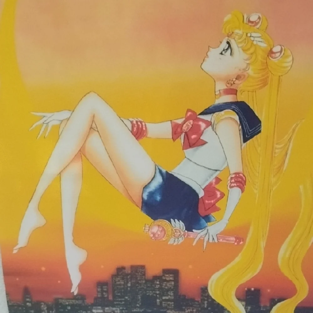 Anime Heroine Wall Tapestry with Sunset and Cityscape